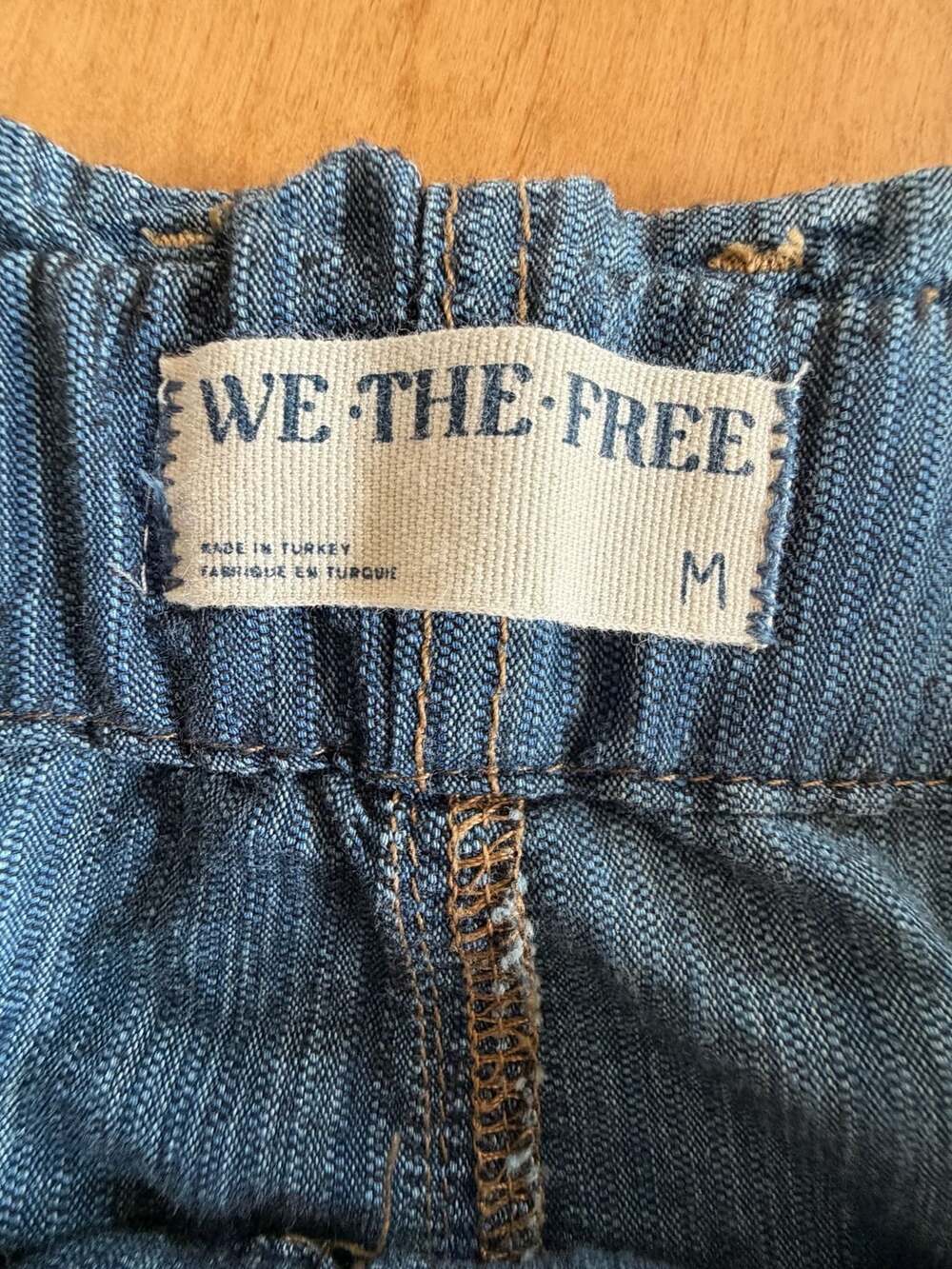 We The Free Free People Pants Size M Blue Denim Joggers Drawstring Cinch